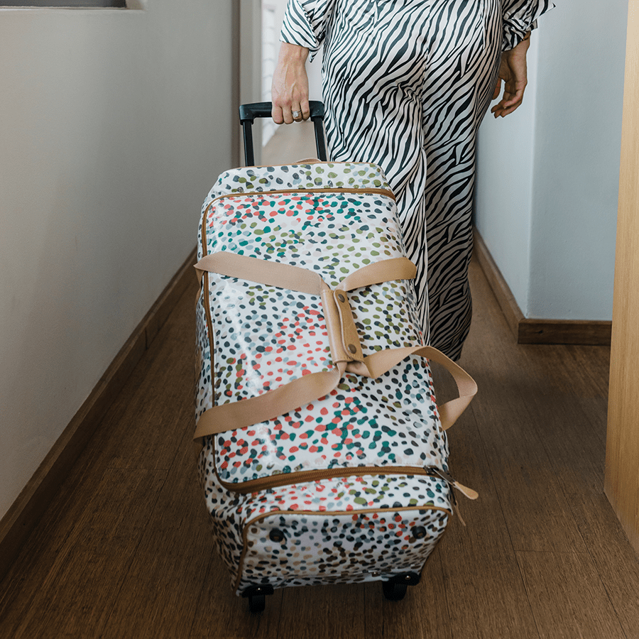 Wheelie Travel Bag | Laminated Fabric with Genuine Leather Large Weekender Luggage Bag by Thandana