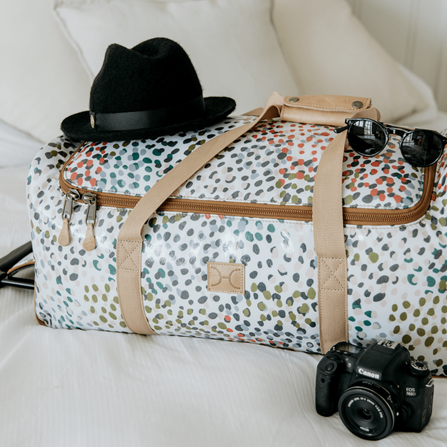 Wheelie Travel Bag | Laminated Fabric with Genuine Leather Large Weekender Luggage Bag by Thandana