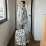 Wheelie Travel Bag | Laminated Fabric with Genuine Leather Large Weekender Luggage Bag by Thandana