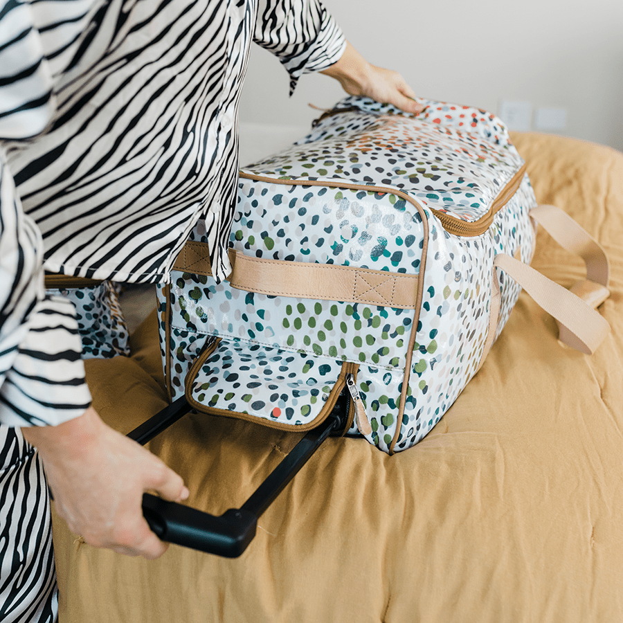 Wheelie Travel Bag | Laminated Fabric with Genuine Leather Large Weekender Luggage Bag by Thandana