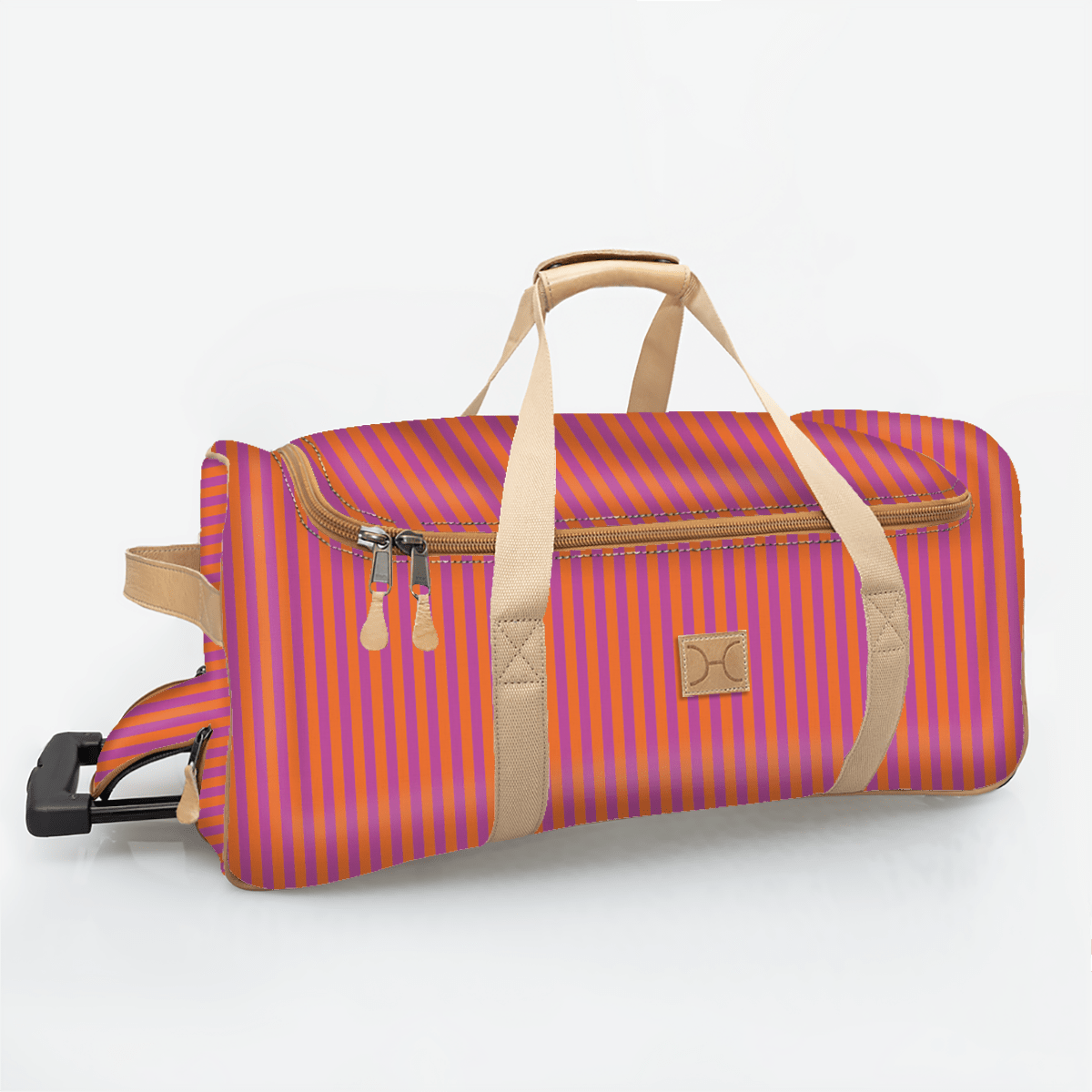 Wheelie Travel Bag | Laminated Fabric with Genuine Leather Linear - Preppy Large Weekender Luggage Bag by Thandana