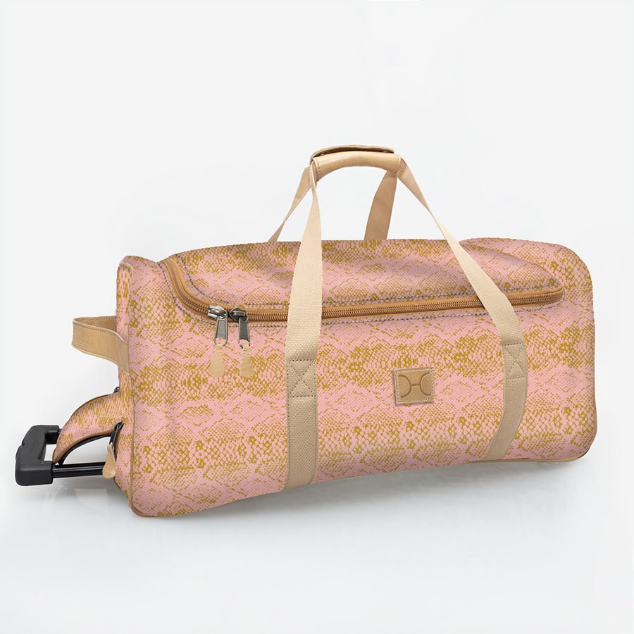 Wheelie Travel Bag | Laminated Fabric with Genuine Leather Python - Bloom Large Weekender Luggage Bag by Thandana