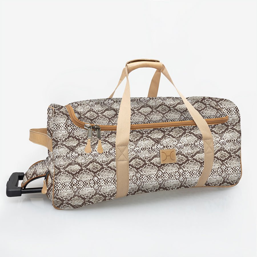 Wheelie Travel Bag | Laminated Fabric with Genuine Leather Python - Moody Large Weekender Luggage Bag by Thandana