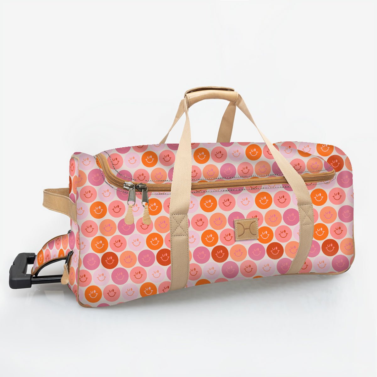 Wheelie Travel Bag | Laminated Fabric with Genuine Leather Smiley - Blush Large Weekender Luggage Bag by Thandana