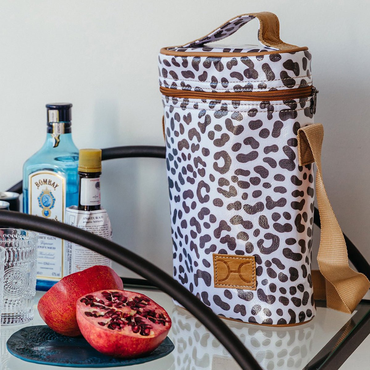 Wine Cooler Double | Laminated Fabric with Genuine Leather Beverage Cooler Fabric Bag by Thandana