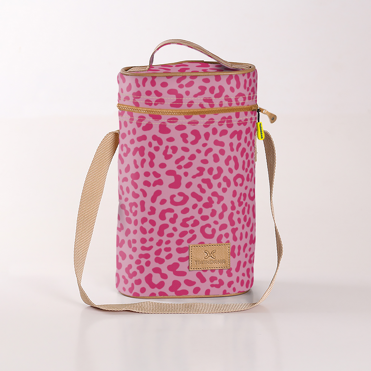 Wine Cooler Double | Laminated Fabric with Genuine Leather Beverage Cooler Fabric Bag by Thandana