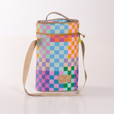 Wine Cooler Double | Laminated Fabric with Genuine Leather Checker - Preppy Beverage Cooler Fabric Bag by Thandana