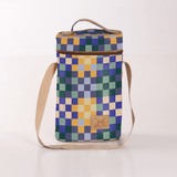 Wine Cooler Double | Laminated Fabric with Genuine Leather Checker - Jet Beverage Cooler Fabric Bag by Thandana