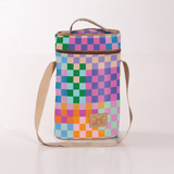 Wine Cooler Double | Laminated Fabric with Genuine Leather Checker - Preppy Beverage Cooler Fabric Bag by Thandana