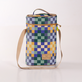 Wine Cooler Double | Laminated Fabric with Genuine Leather Checker - Jet Beverage Cooler Fabric Bag by Thandana