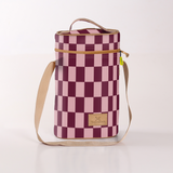 Wine Cooler Double | Laminated Fabric with Genuine Leather Checkmate - Cherry Beverage Cooler Fabric Bag by Thandana
