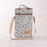 Wine Cooler Double | Laminated Fabric with Genuine Leather Cheetah - White Beverage Cooler Fabric Bag by Thandana