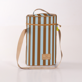 Wine Cooler Double | Laminated Fabric with Genuine Leather Coastal Stripe - Blue Beverage Cooler Fabric Bag by Thandana