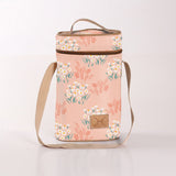 Wine Cooler Double | Laminated Fabric with Genuine Leather Crazy Daisy - Blush Beverage Cooler Fabric Bag by Thandana
