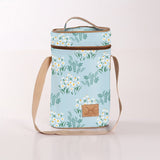 Wine Cooler Double | Laminated Fabric with Genuine Leather Crazy Daisy - Sage Beverage Cooler Fabric Bag by Thandana