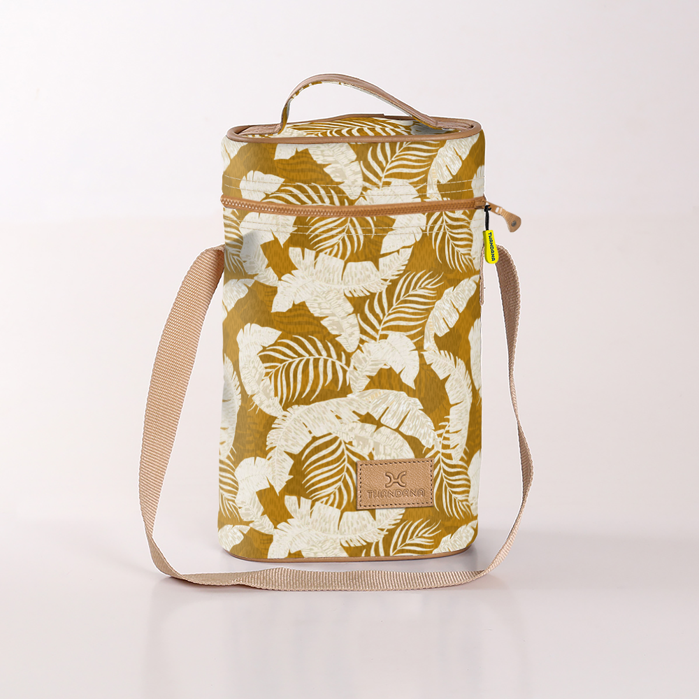 Wine Cooler Double | Laminated Fabric with Genuine Leather Fauna - Earth Beverage Cooler Fabric Bag by Thandana