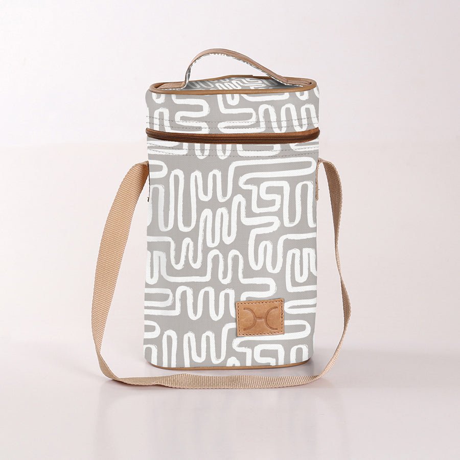 Wine Cooler Double | Laminated Fabric with Genuine Leather Geo - Moonstruck Beverage Cooler Fabric Bag by Thandana