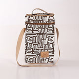 Wine Cooler Double | Laminated Fabric with Genuine Leather Geo - Black Beverage Cooler Fabric Bag by Thandana