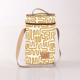 Wine Cooler Double | Laminated Fabric with Genuine Leather Geo - Sand Beverage Cooler Fabric Bag by Thandana
