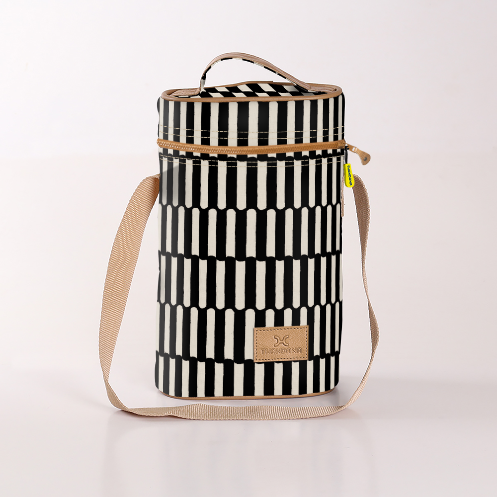 Wine Cooler Double | Laminated Fabric with Genuine Leather Indie - Pitch Beverage Cooler Fabric Bag by Thandana