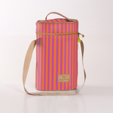 Wine Cooler Double | Laminated Fabric with Genuine Leather Linear - Preppy Beverage Cooler Fabric Bag by Thandana
