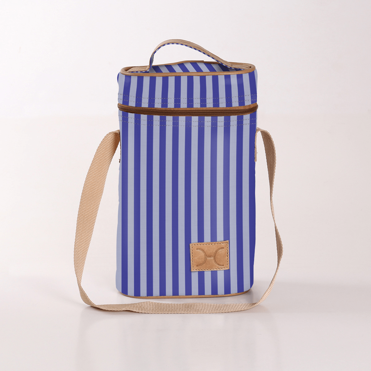 Wine Cooler Double | Laminated Fabric with Genuine Leather Linear - Jet Beverage Cooler Fabric Bag by Thandana