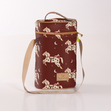 Wine Cooler Double | Laminated Fabric with Genuine Leather Midnight Pony - Cherry Beverage Cooler Fabric Bag by Thandana