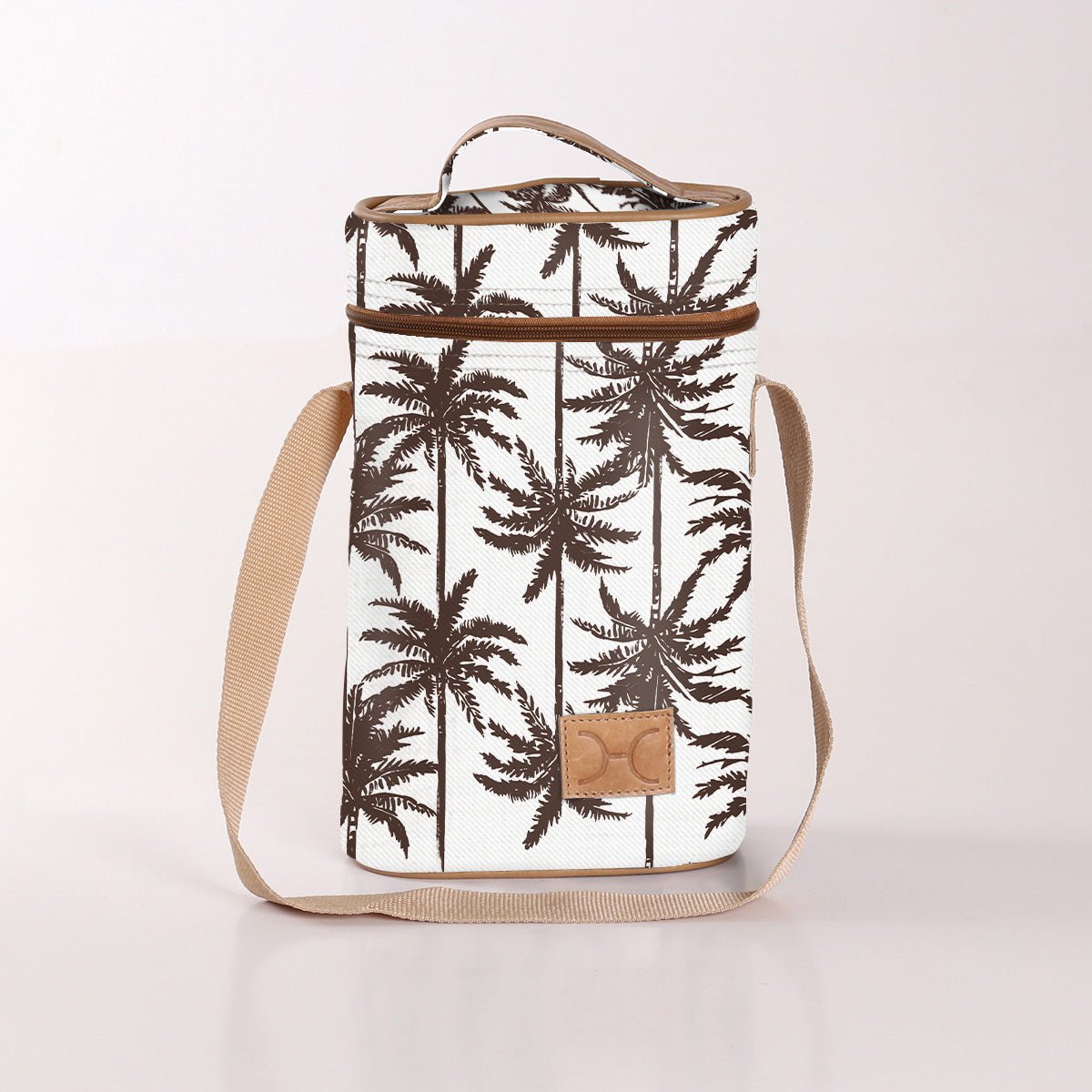 Wine Cooler Double | Laminated Fabric with Genuine Leather Palm - Neutral Beverage Cooler Fabric Bag by Thandana