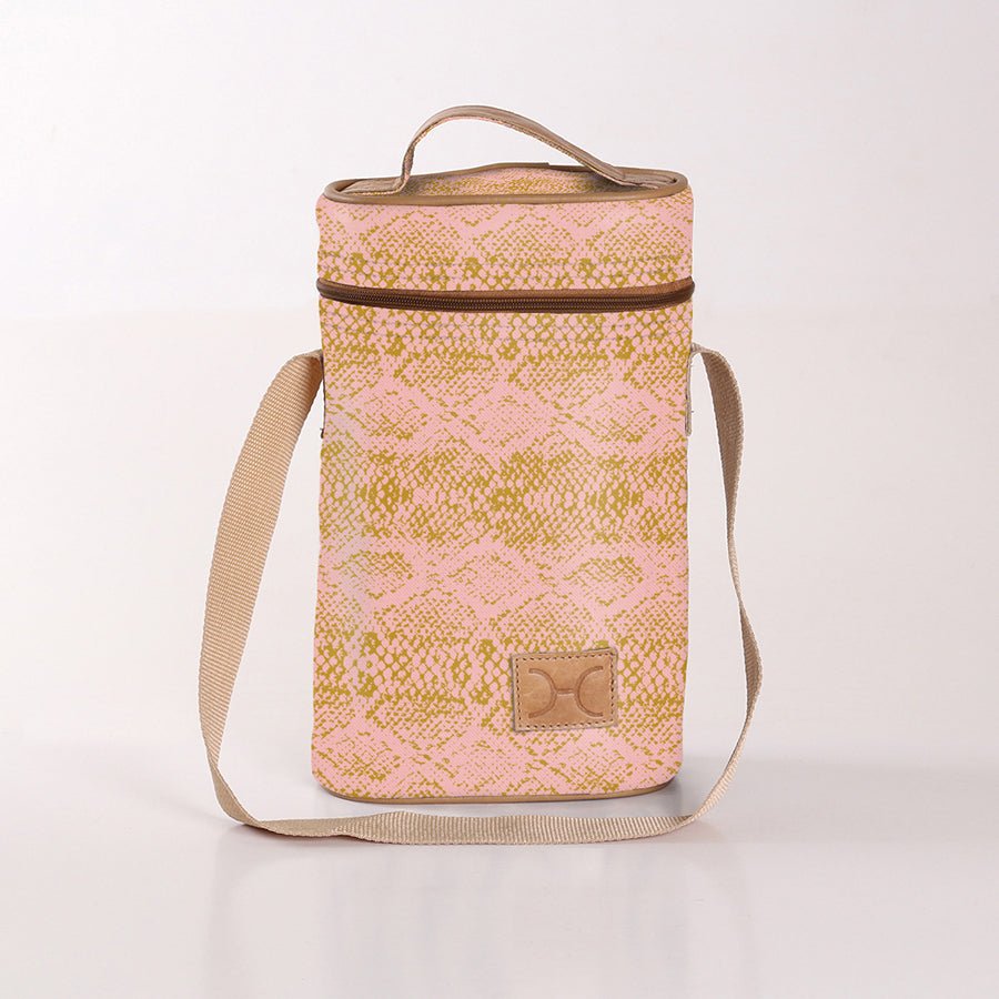 Wine Cooler Double | Laminated Fabric with Genuine Leather Python - Bloom Beverage Cooler Fabric Bag by Thandana