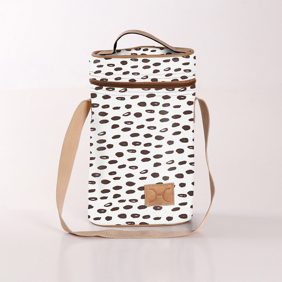 Wine Cooler Double | Laminated Fabric with Genuine Leather Seeds - White Beverage Cooler Fabric Bag by Thandana