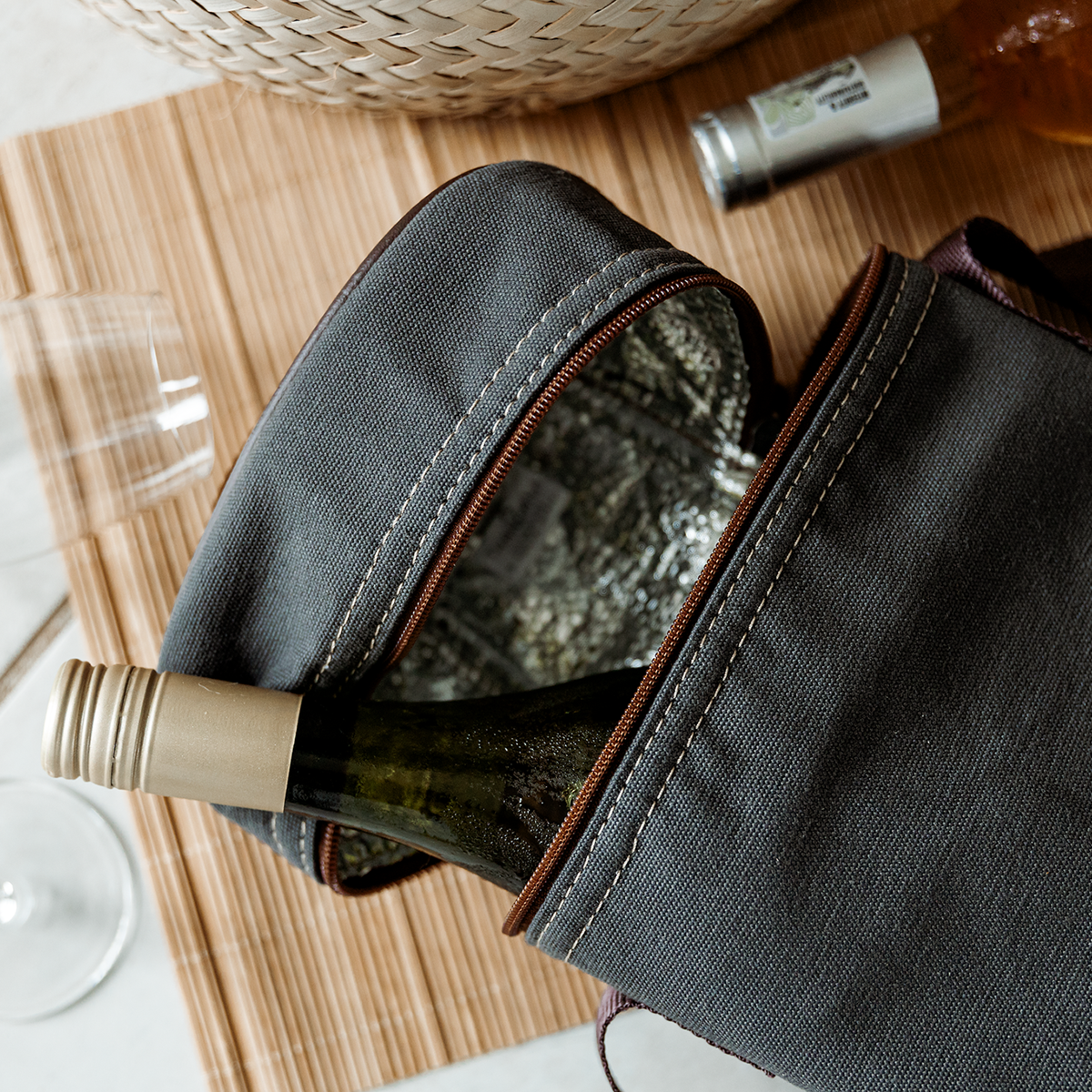 Wine Cooler Double | Wax Canvas with Genuine Leather Wine Cooler by Thandana