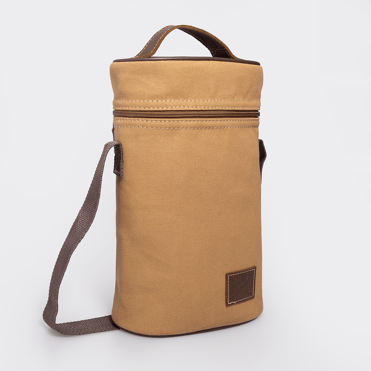 Wine Cooler Double | Wax Canvas with Genuine Leather Camel Canvas with Tobac Leather Wine Cooler by Thandana