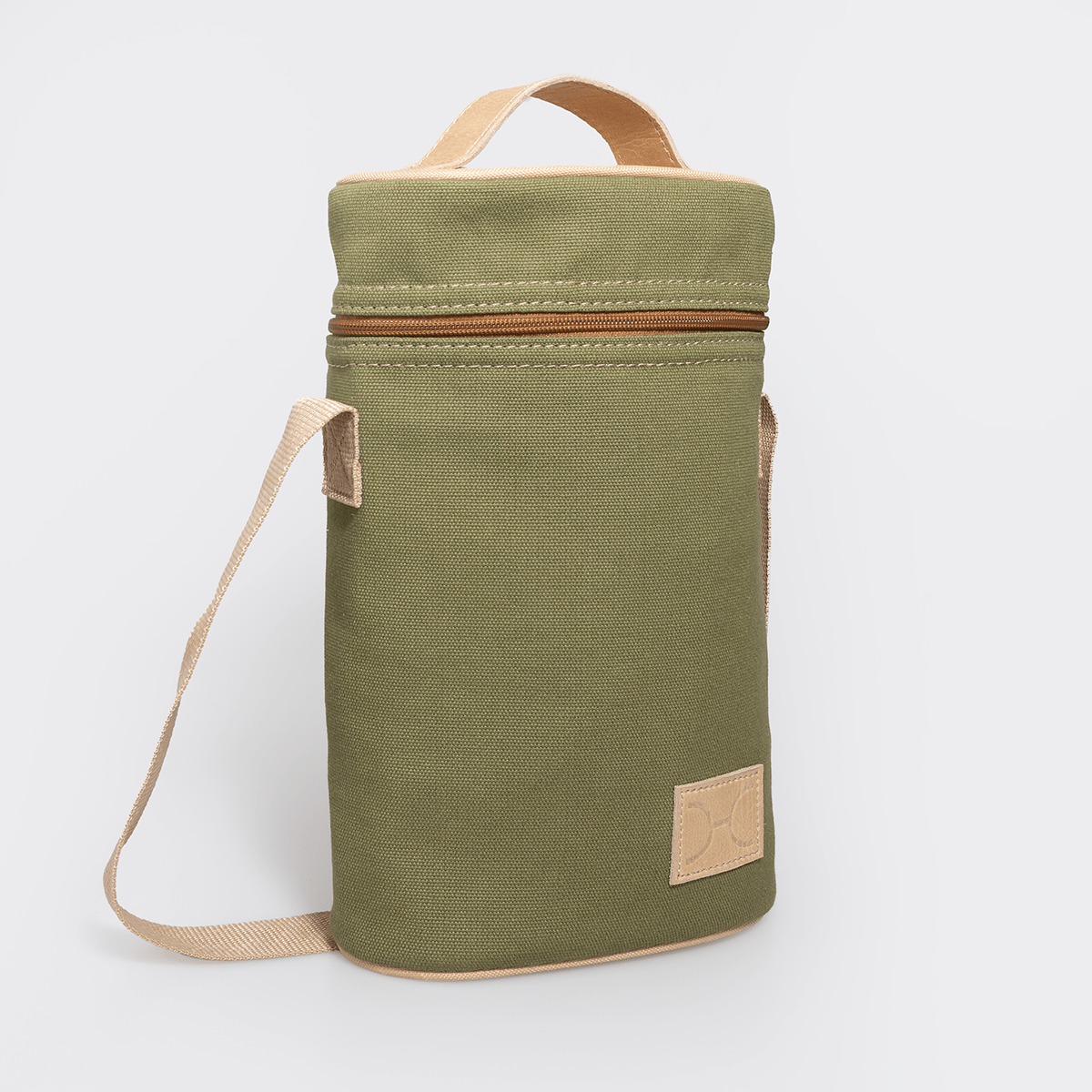 Wine Cooler Double | Wax Canvas with Genuine Leather Sage Canvas with Hazelnut Leather Wine Cooler by Thandana