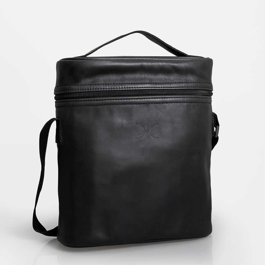 Wine Cooler Jumbo Carry Bag | Genuine Leather Black Leather Beverage Cooler by Thandana