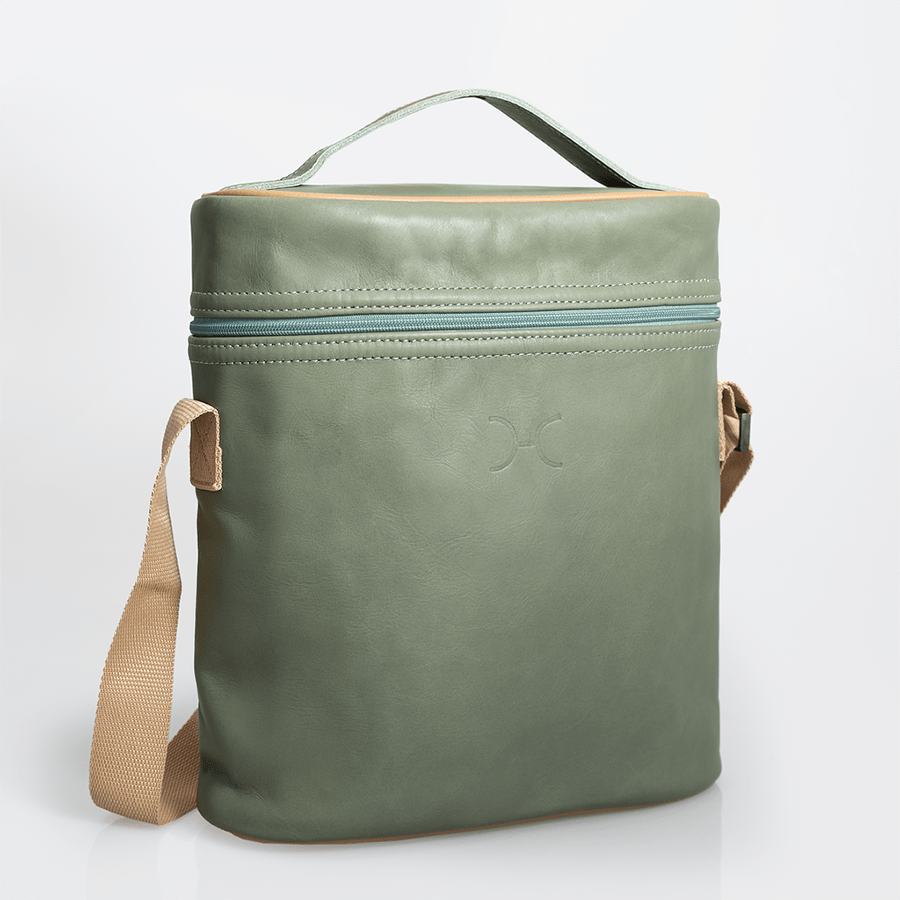 Wine Cooler Jumbo Carry Bag | Genuine Leather Green Leather Beverage Cooler by Thandana