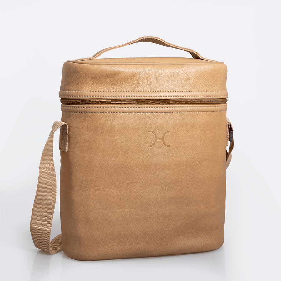 Wine Cooler Jumbo Carry Bag | Genuine Leather Hazelnut Leather Beverage Cooler by Thandana