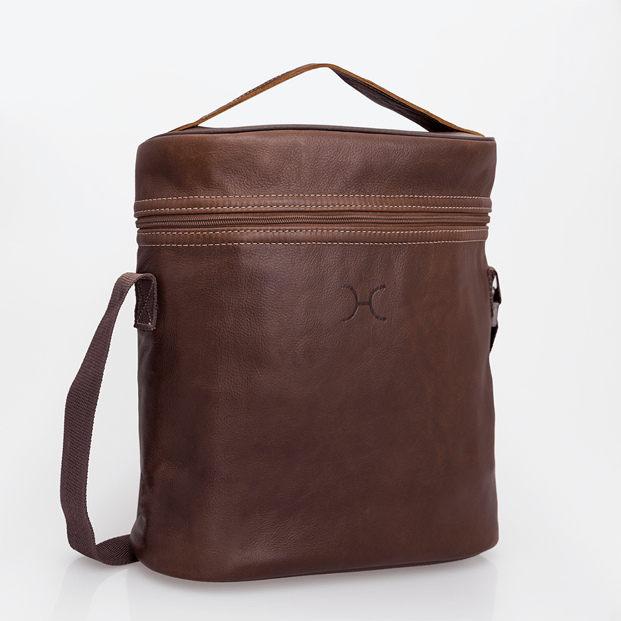 Wine Cooler Jumbo Carry Bag | Genuine Leather Tobac Leather Beverage Cooler by Thandana