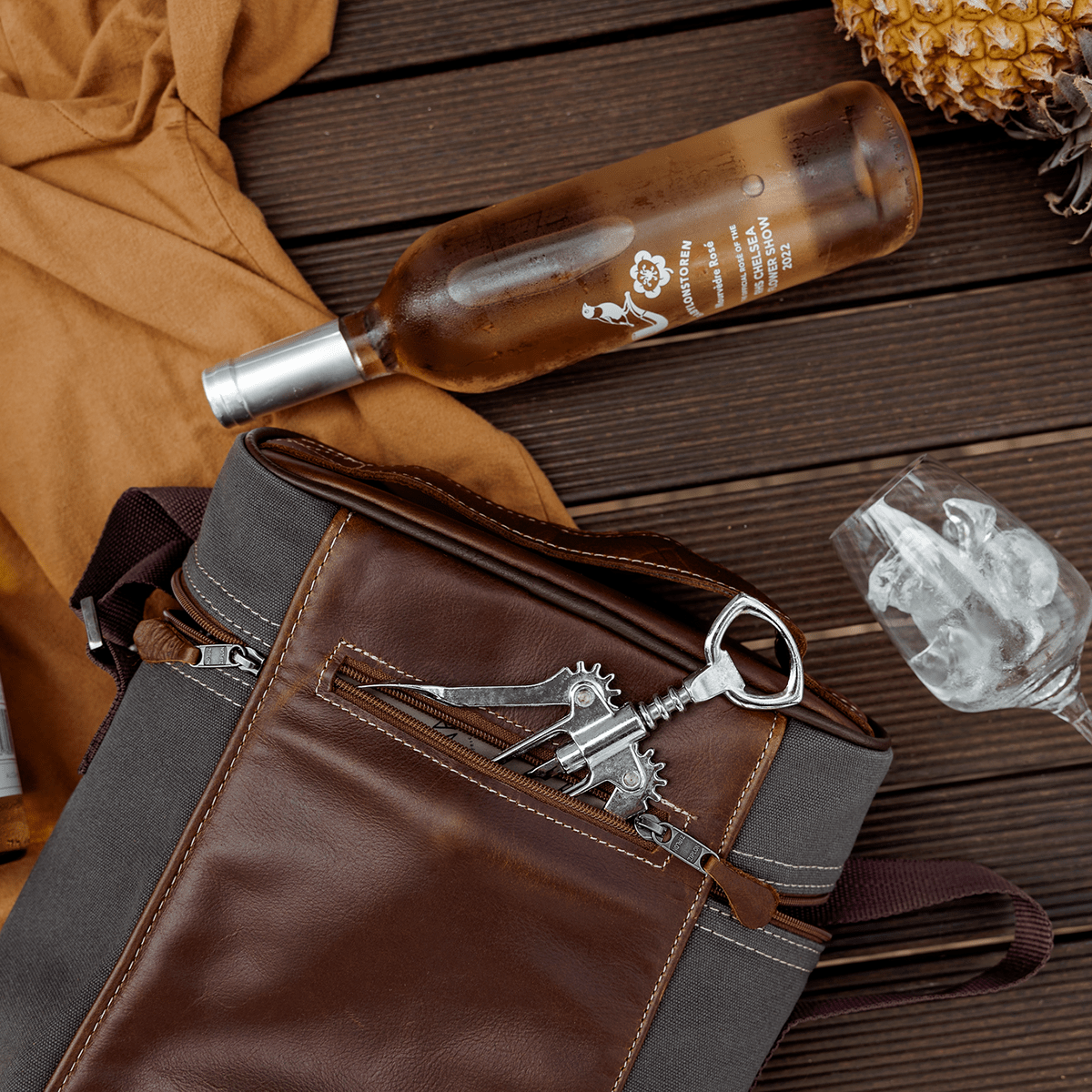 Wine Cooler Jumbo Carry Bag | Wax Canvas with Genuine Leather Wine Cooler by Thandana