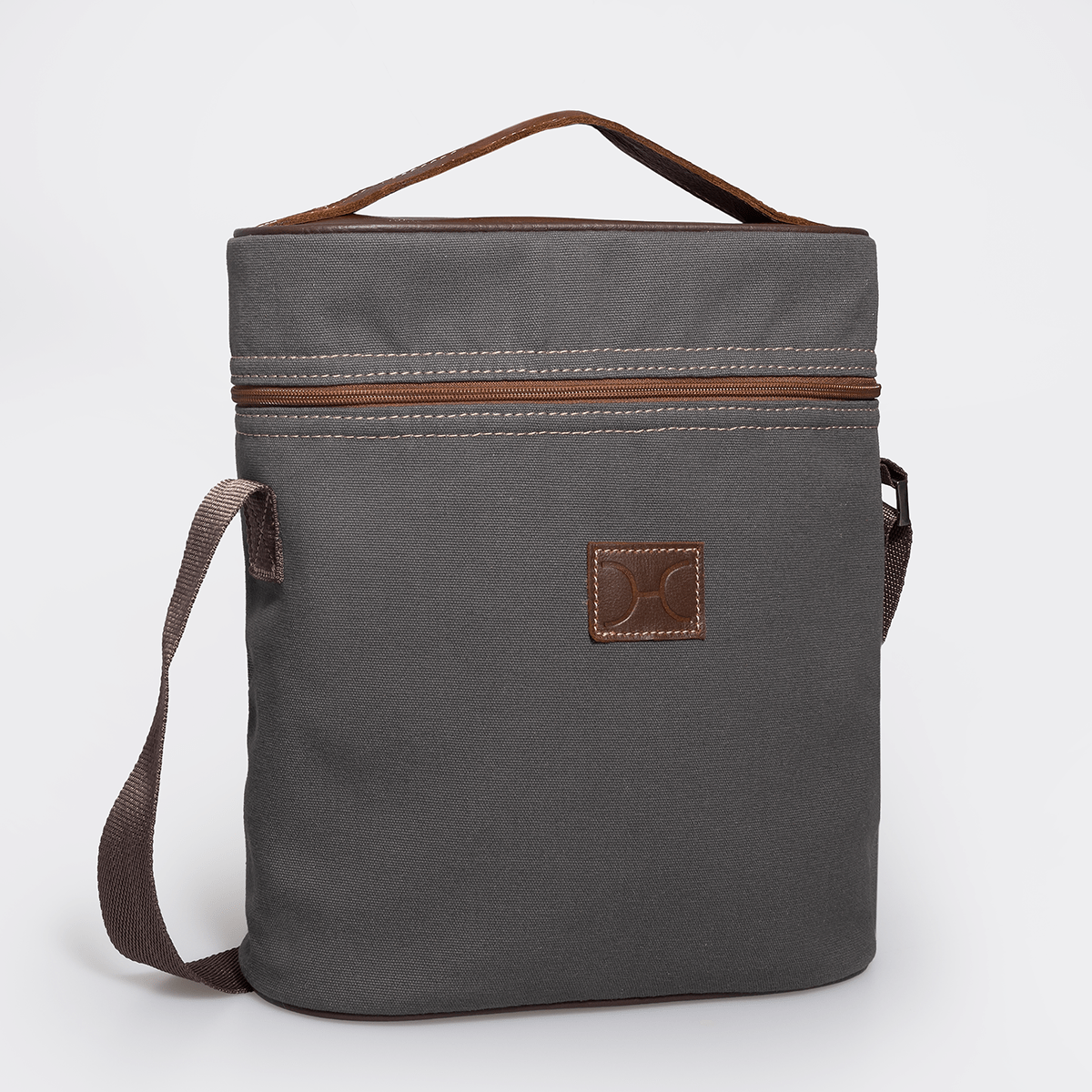 Wine Cooler Jumbo Carry Bag | Wax Canvas with Genuine Leather Charcoal Canvas with Tobac Leather Wine Cooler by Thandana
