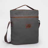 Wine Cooler Jumbo Carry Bag | Wax Canvas with Genuine Leather Charcoal Canvas with Tobac Leather Wine Cooler by Thandana