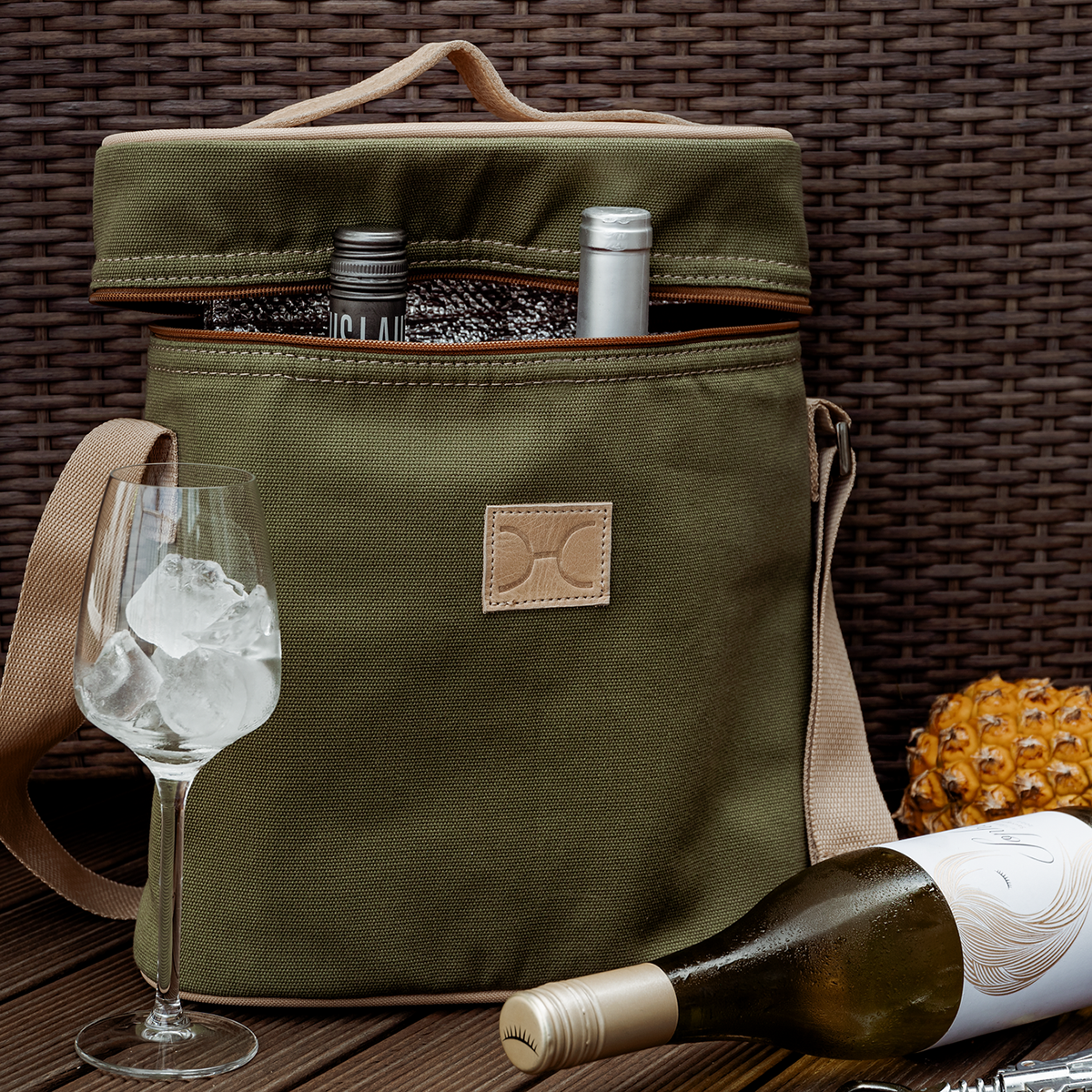 Wine Cooler Jumbo Carry Bag | Wax Canvas with Genuine Leather Wine Cooler by Thandana