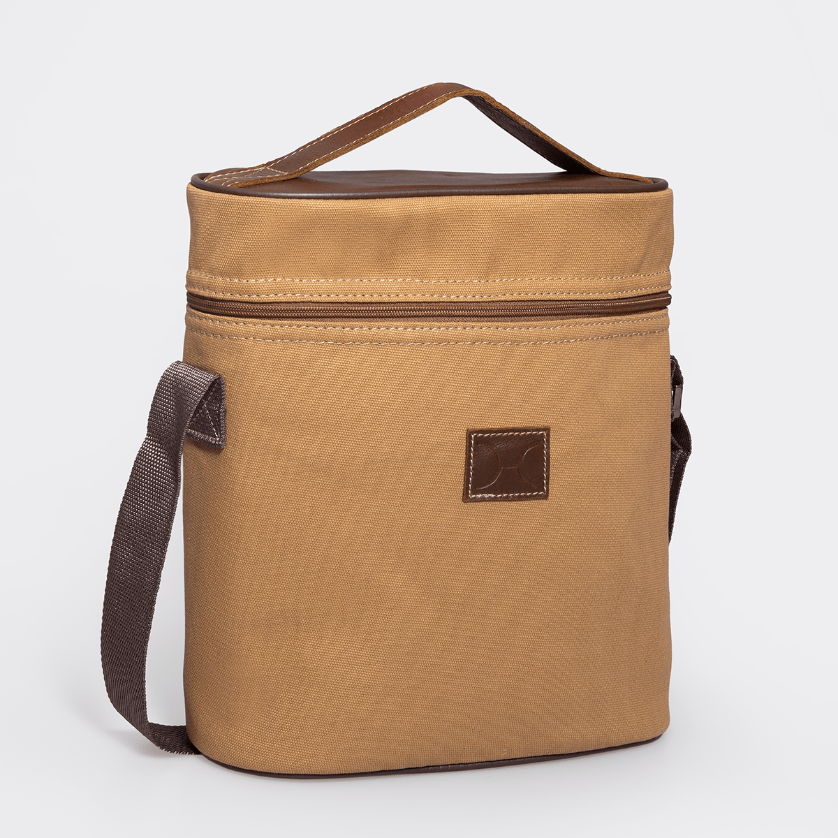 Wine Cooler Jumbo Carry Bag | Wax Canvas with Genuine Leather Camel Canvas with Tobac Leather Wine Cooler by Thandana