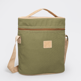 Wine Cooler Jumbo Carry Bag | Wax Canvas with Genuine Leather Sage Canvas with Hazelnut Leather Wine Cooler by Thandana
