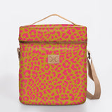 Wine Cooler Jumbo | Laminated Fabric with Genuine Leather Cheetah - Preppy / Chunky Zip Beverage Cooler Fabric Bag