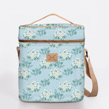 Wine Cooler Jumbo | Laminated Fabric with Genuine Leather Crazy Daisy - Sage / Chunky Zip Beverage Cooler Fabric Bag
