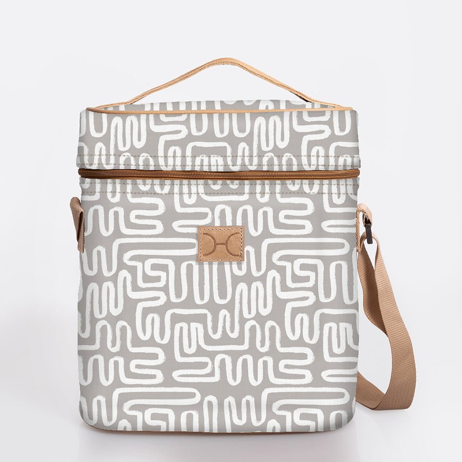 Wine Cooler Jumbo | Laminated Fabric with Genuine Leather Geo - Moonstruck / Chunky Zip Beverage Cooler Fabric Bag