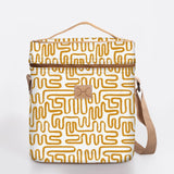 Wine Cooler Jumbo | Laminated Fabric with Genuine Leather Geo - Sand / Chunky Zip Beverage Cooler Fabric Bag by Thandana
