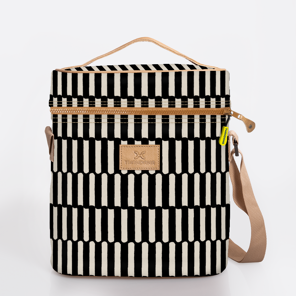 Wine Cooler Jumbo | Laminated Fabric with Genuine Leather Indie - Pitch / Chunky Zip Beverage Cooler Fabric Bag