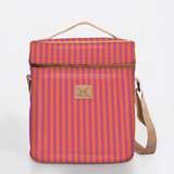 Wine Cooler Jumbo | Laminated Fabric with Genuine Leather Linear - Preppy / Chunky Zip Beverage Cooler Fabric Bag