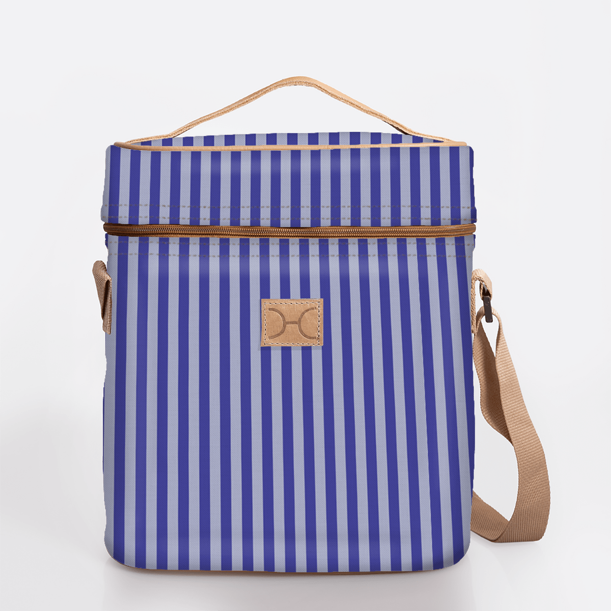 Wine Cooler Jumbo | Laminated Fabric with Genuine Leather Linear - Jet / Chunky Zip Beverage Cooler Fabric Bag